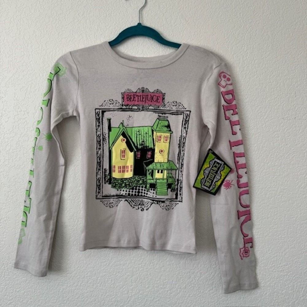 Beetlejuice Kids Long Sleeve Shirt Graphic House Spooky Halloween Size S